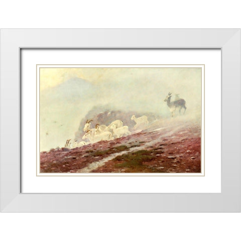 Ewes seeking shelter White Modern Wood Framed Art Print with Double Matting by Rungius, Carl