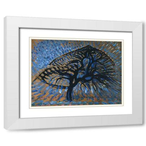 Apple Tree-Pointillist Version White Modern Wood Framed Art Print with Double Matting by Mondrian, Piet