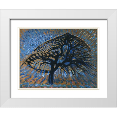 Apple Tree-Pointillist Version White Modern Wood Framed Art Print with Double Matting by Mondrian, Piet