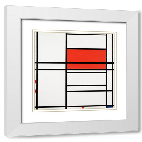 Composition No. 4 with red and blue White Modern Wood Framed Art Print with Double Matting by Mondrian, Piet