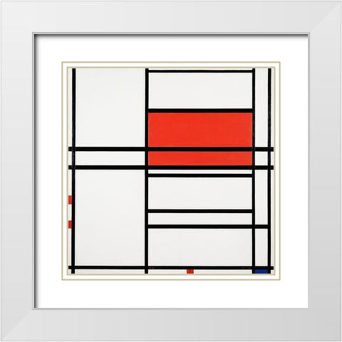 Composition No. 4 with red and blue White Modern Wood Framed Art Print with Double Matting by Mondrian, Piet