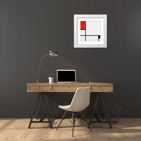 Composition No. I-with red and black White Modern Wood Framed Art Print with Double Matting by Mondrian, Piet