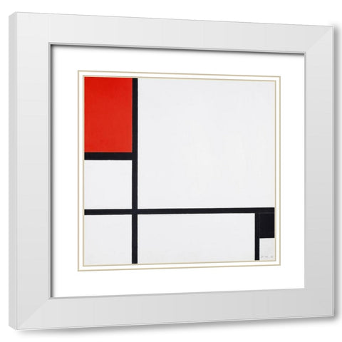 Composition No. I-with red and black White Modern Wood Framed Art Print with Double Matting by Mondrian, Piet