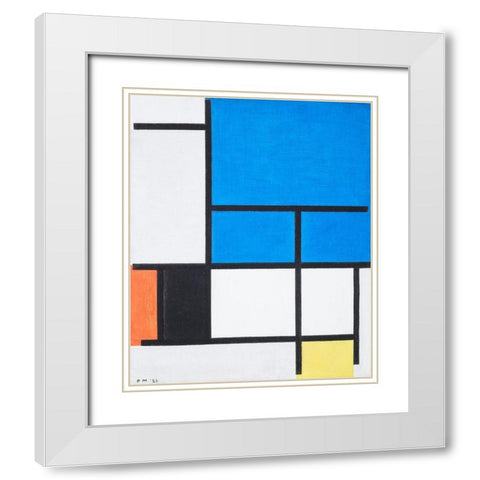 Composition with Large Blue Plane-Red-Black-Yellow-and Gray White Modern Wood Framed Art Print with Double Matting by Mondrian, Piet