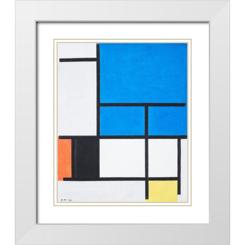 Composition with Large Blue Plane-Red-Black-Yellow-and Gray White Modern Wood Framed Art Print with Double Matting by Mondrian, Piet