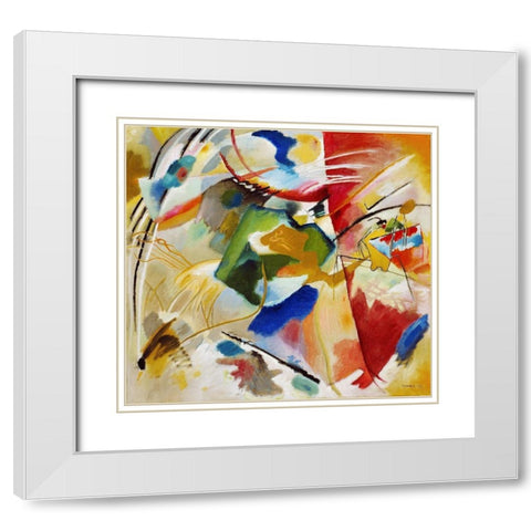 Painting with Green Center 1913 White Modern Wood Framed Art Print with Double Matting by Kandinsky, Wassily
