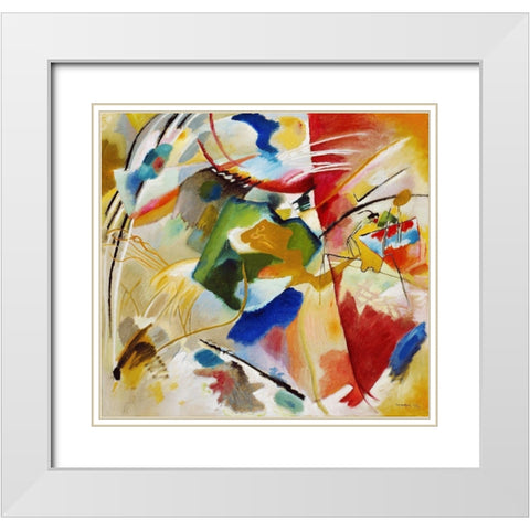 Painting with Green Center 1913 White Modern Wood Framed Art Print with Double Matting by Kandinsky, Wassily