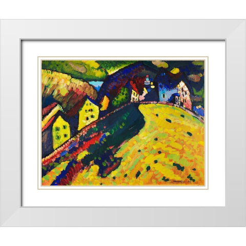 Houses at Murnau 1909 White Modern Wood Framed Art Print with Double Matting by Kandinsky, Wassily