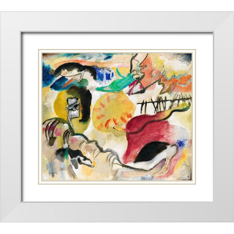 Improvisation 27-Garden of Love II 1912 White Modern Wood Framed Art Print with Double Matting by Kandinsky, Wassily
