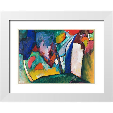 The Waterfall 1909 White Modern Wood Framed Art Print with Double Matting by Kandinsky, Wassily