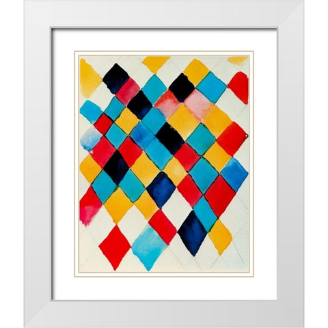 Colour Study with Lozenges c.1913 White Modern Wood Framed Art Print with Double Matting by Kandinsky, Wassily