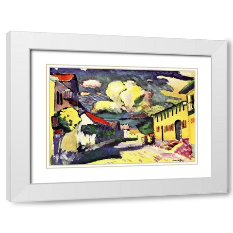 Village Street White Modern Wood Framed Art Print with Double Matting by Kandinsky, Wassily