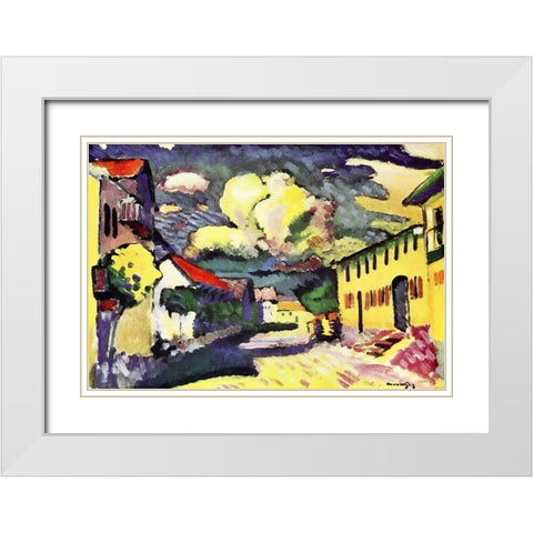 Village Street White Modern Wood Framed Art Print with Double Matting by Kandinsky, Wassily