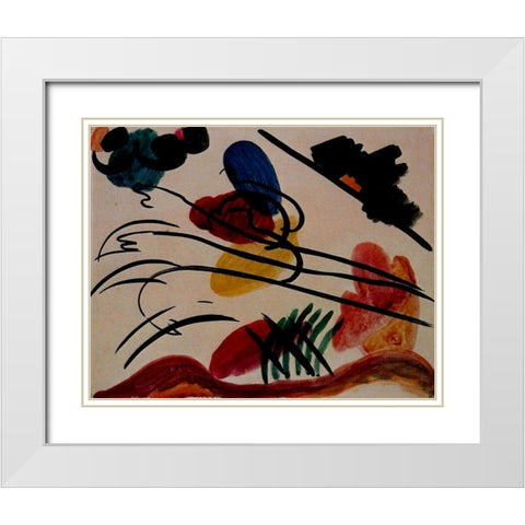With Three Riders 1911 White Modern Wood Framed Art Print with Double Matting by Kandinsky, Wassily