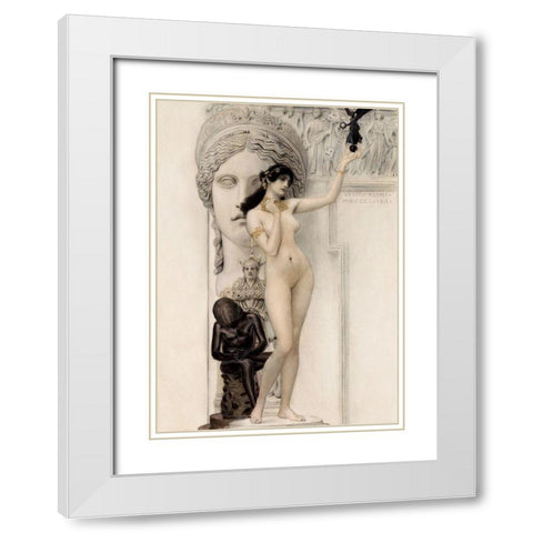 Allegory of Sculpture White Modern Wood Framed Art Print with Double Matting by Klimt, Gustav