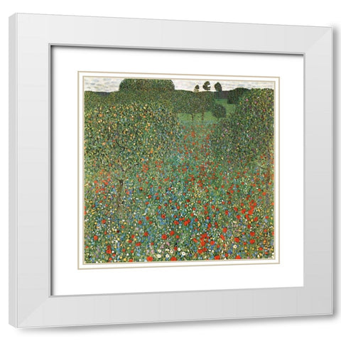 Mohnfeld White Modern Wood Framed Art Print with Double Matting by Klimt, Gustav