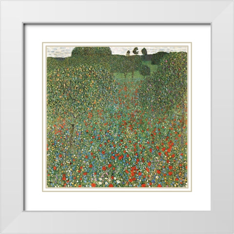 Mohnfeld White Modern Wood Framed Art Print with Double Matting by Klimt, Gustav