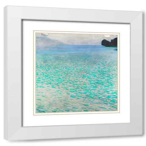 Attersee White Modern Wood Framed Art Print with Double Matting by Klimt, Gustav