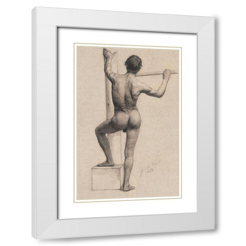 Male Nude with Left Foot on a Pedestal White Modern Wood Framed Art Print with Double Matting by Klimt, Gustav