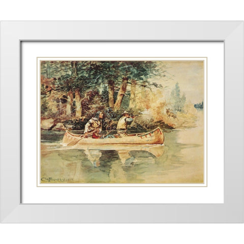 Caught Napping White Modern Wood Framed Art Print with Double Matting by Russell, Charles Marion