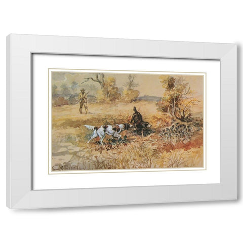 Huntsman and Dogs White Modern Wood Framed Art Print with Double Matting by Russell, Charles Marion