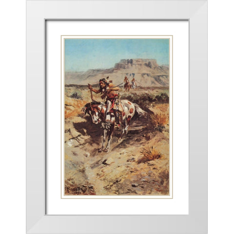 Indians on Horseback White Modern Wood Framed Art Print with Double Matting by Russell, Charles Marion