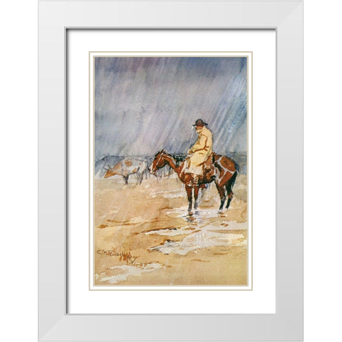 Just a Little Rain White Modern Wood Framed Art Print with Double Matting by Russell, Charles Marion