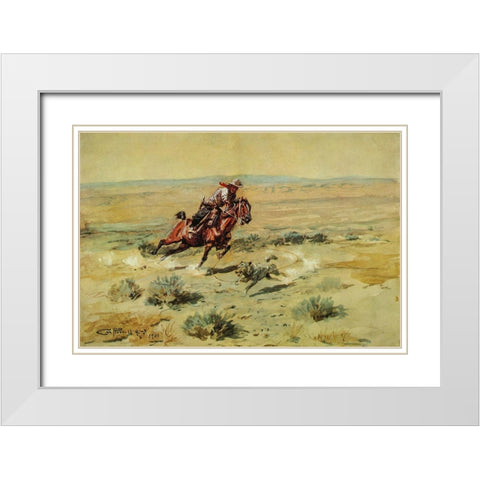 Roping a Wolf White Modern Wood Framed Art Print with Double Matting by Russell, Charles Marion