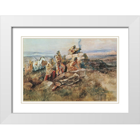 Smoke Signal White Modern Wood Framed Art Print with Double Matting by Russell, Charles Marion