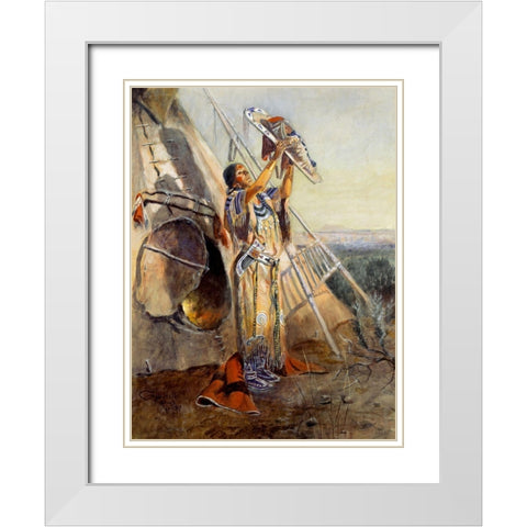 Sun Worship in Montana White Modern Wood Framed Art Print with Double Matting by Russell, Charles Marion