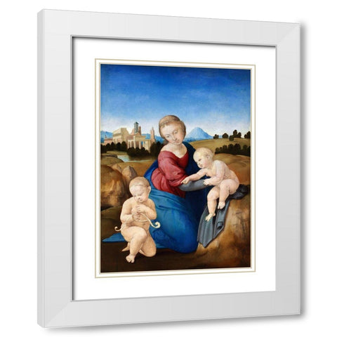 Madonna and Child with the Infant Saint John White Modern Wood Framed Art Print with Double Matting by Raphael