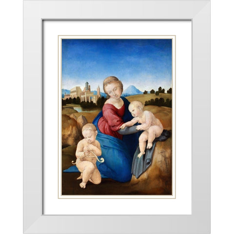 Madonna and Child with the Infant Saint John White Modern Wood Framed Art Print with Double Matting by Raphael