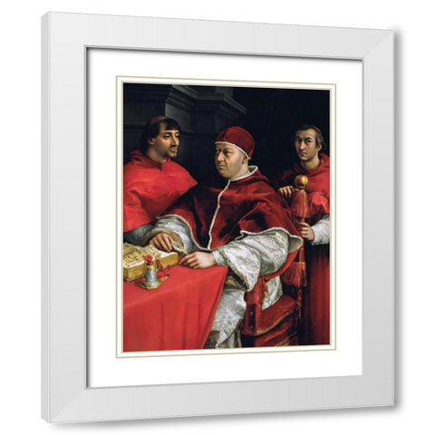 Portrait of Pope Leo X and his cousins White Modern Wood Framed Art Print with Double Matting by Raphael