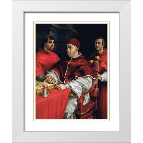 Portrait of Pope Leo X and his cousins White Modern Wood Framed Art Print with Double Matting by Raphael