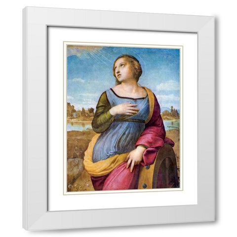 Saint Catherine of Alexandria White Modern Wood Framed Art Print with Double Matting by Raphael