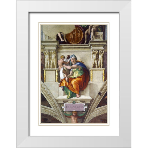 Delphic Sibyl White Modern Wood Framed Art Print with Double Matting by Michelangelo