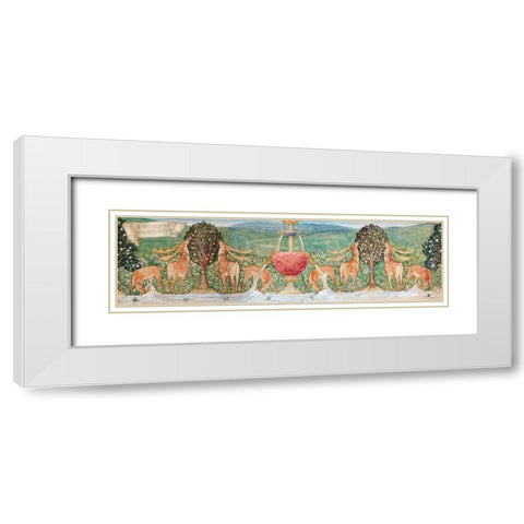 Deer by a Fountain White Modern Wood Framed Art Print with Double Matting by Burneâ€“Jones, Edward