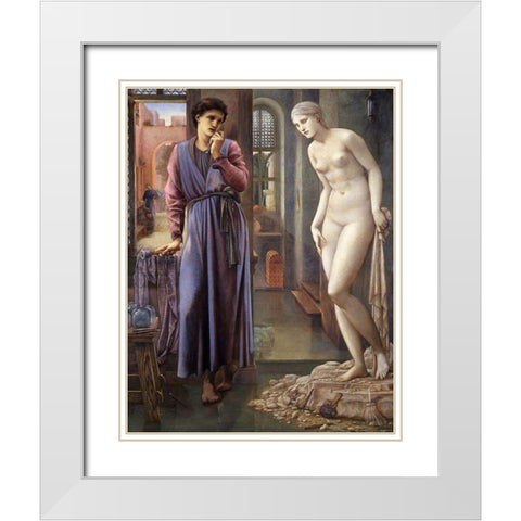 Pygmalion and the Image-The Hand Refrains White Modern Wood Framed Art Print with Double Matting by Burneâ€“Jones, Edward