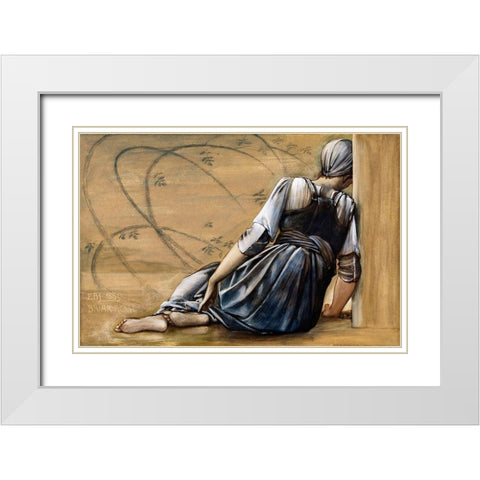 The Briar Rose Series-Study for The Garden Court White Modern Wood Framed Art Print with Double Matting by Burneâ€“Jones, Edward