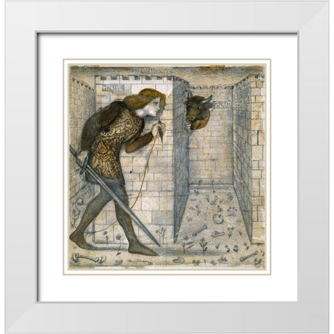 Theseus and the Minotaur in the Labyrinth White Modern Wood Framed Art Print with Double Matting by Burneâ€“Jones, Edward
