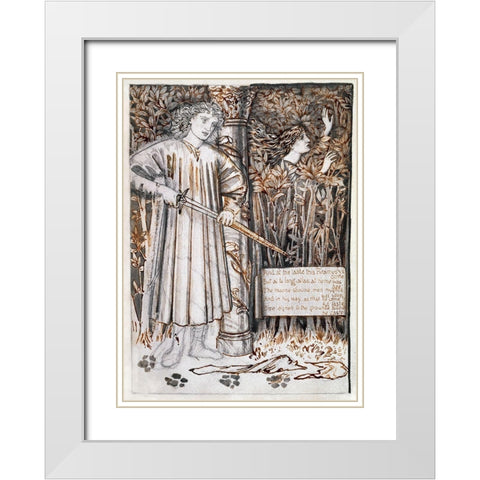 Pyramus and Thisbe-Pyramus Draws His Sword to Slay Himself White Modern Wood Framed Art Print with Double Matting by Burneâ€“Jones, Edward