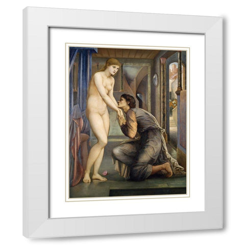 Pygmalion and the Image-The Soul Attains White Modern Wood Framed Art Print with Double Matting by Burneâ€“Jones, Edward