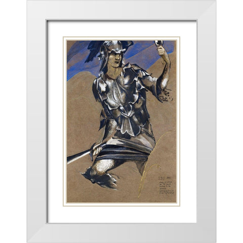 The Perseus Series-Study of Perseus in Armour for The Finding of Medusa White Modern Wood Framed Art Print with Double Matting by Burneâ€“Jones, Edward