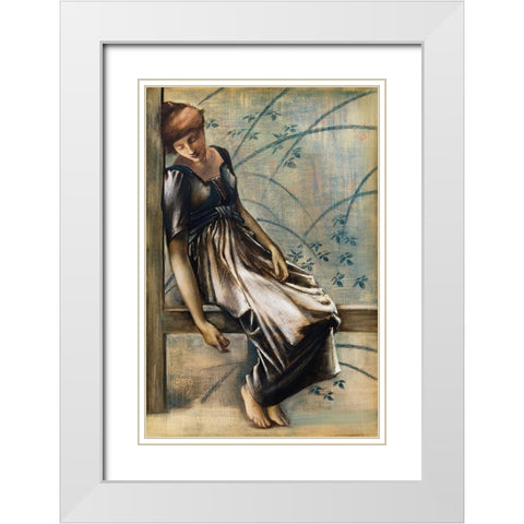 The Briar Rose Series-Study for The Garden Court White Modern Wood Framed Art Print with Double Matting by Burneâ€“Jones, Edward
