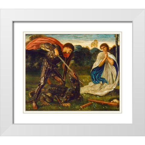 The Fight-St George kills the Dragon VI White Modern Wood Framed Art Print with Double Matting by Burneâ€“Jones, Edward