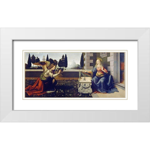 The Annunciation White Modern Wood Framed Art Print with Double Matting by da Vinci, Leonardo