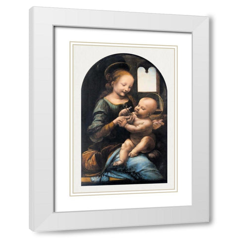 Benois Madonna White Modern Wood Framed Art Print with Double Matting by da Vinci, Leonardo