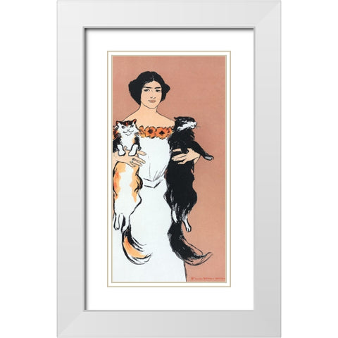 Woman Holding Cats White Modern Wood Framed Art Print with Double Matting by Penfield, Edward