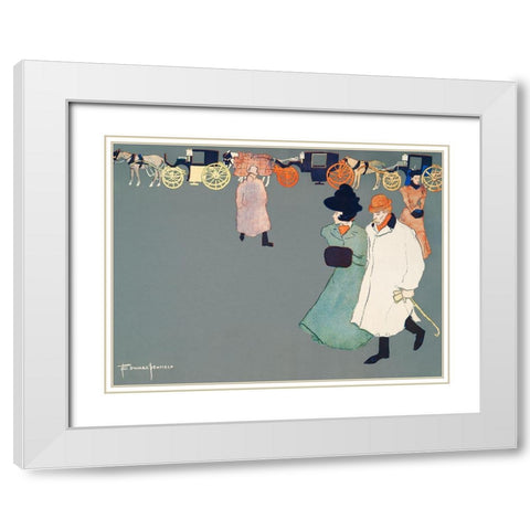 Men and Woman on Street White Modern Wood Framed Art Print with Double Matting by Penfield, Edward