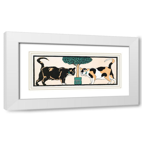 Cats under a tree White Modern Wood Framed Art Print with Double Matting by Penfield, Edward